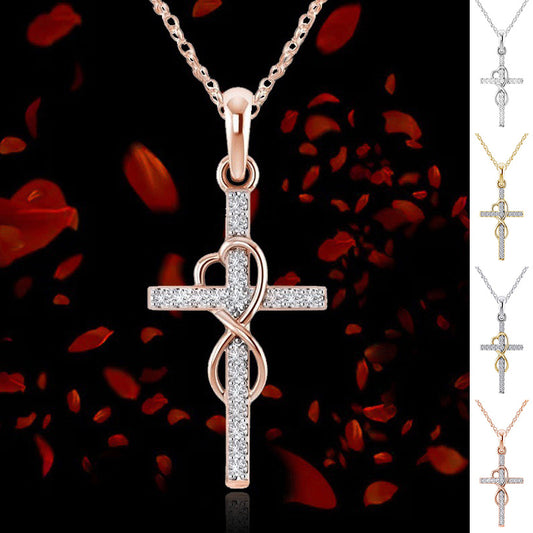 Alloy Cross Pendant Necklace - Eight Character Diamond Accent