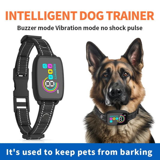 Smart Anti-Bark Dog Collar with LCD Display - Rechargeable, Waterproof, 3 Training Modes