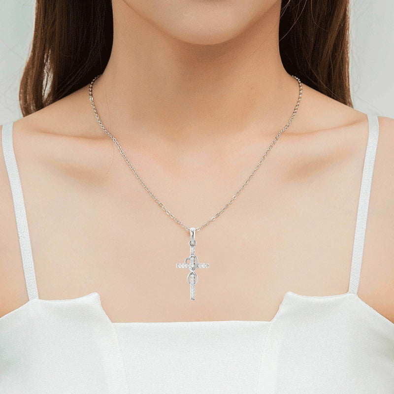 Alloy Cross Pendant Necklace - Eight Character Diamond Accent