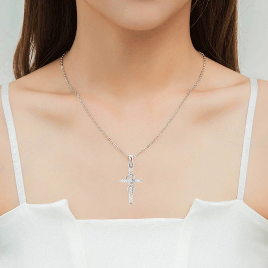 Alloy Cross Pendant Necklace - Eight Character Diamond Accent