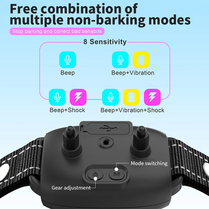 Smart Anti-Bark Dog Collar with LCD Display - Rechargeable, Waterproof, 3 Training Modes