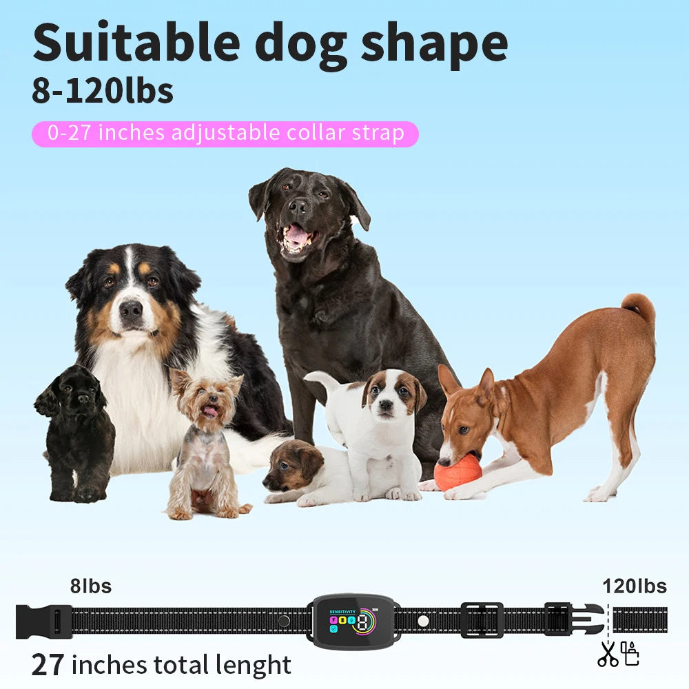 Smart Anti-Bark Dog Collar with LCD Display - Rechargeable, Waterproof, 3 Training Modes