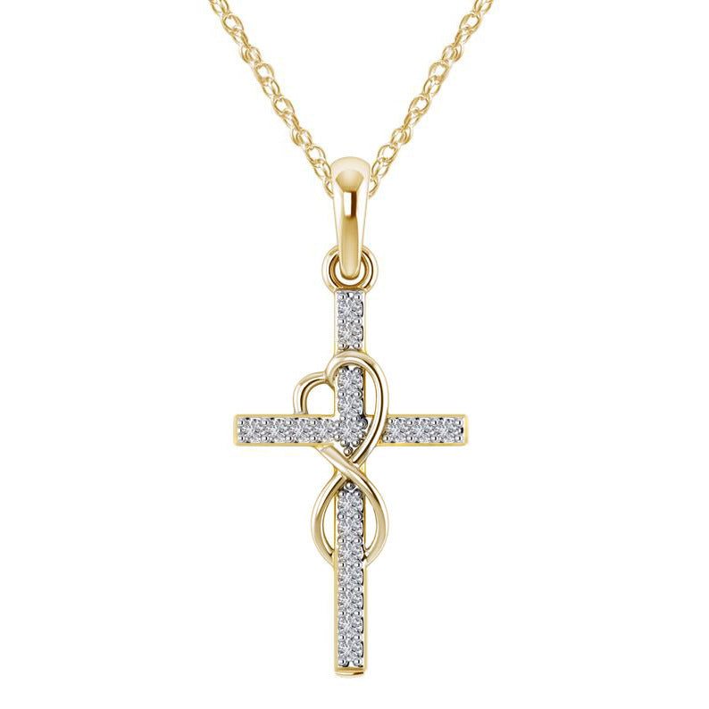 Alloy Cross Pendant Necklace - Eight Character Diamond Accent